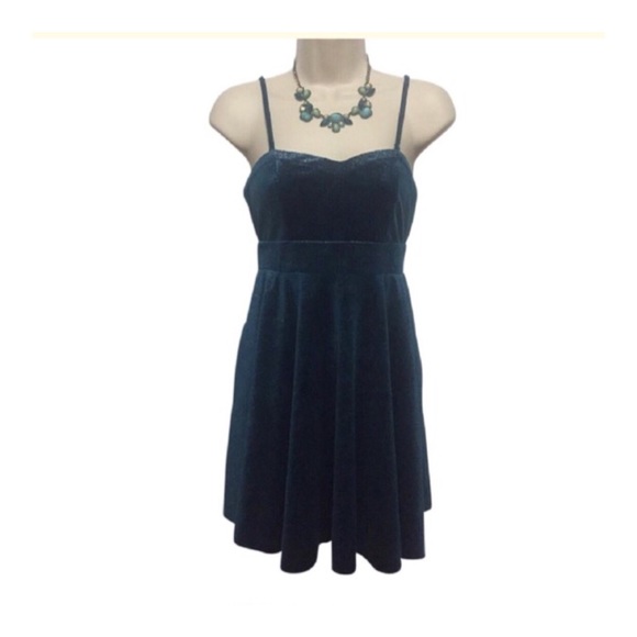 Free People Teal Velvet Dress - Picture 1 of 8